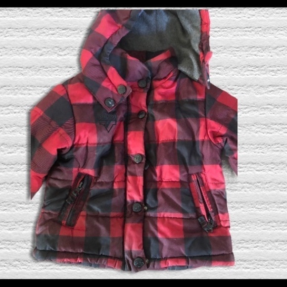 Oshkosh B’Gosh Buffalo Plaid Parka Jacket 24M Winter Cozy Warm Red Black Outdoor - Picture 3 of 6